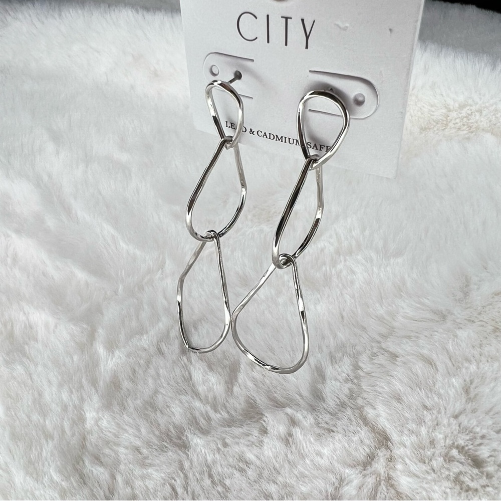 Chic Silver Loop dangle long Earrings lead and cadmium free